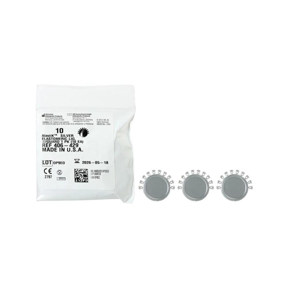 3M Unitek AlastiK Elastomeric Ligature with Guard Silver 10x 10 pcs