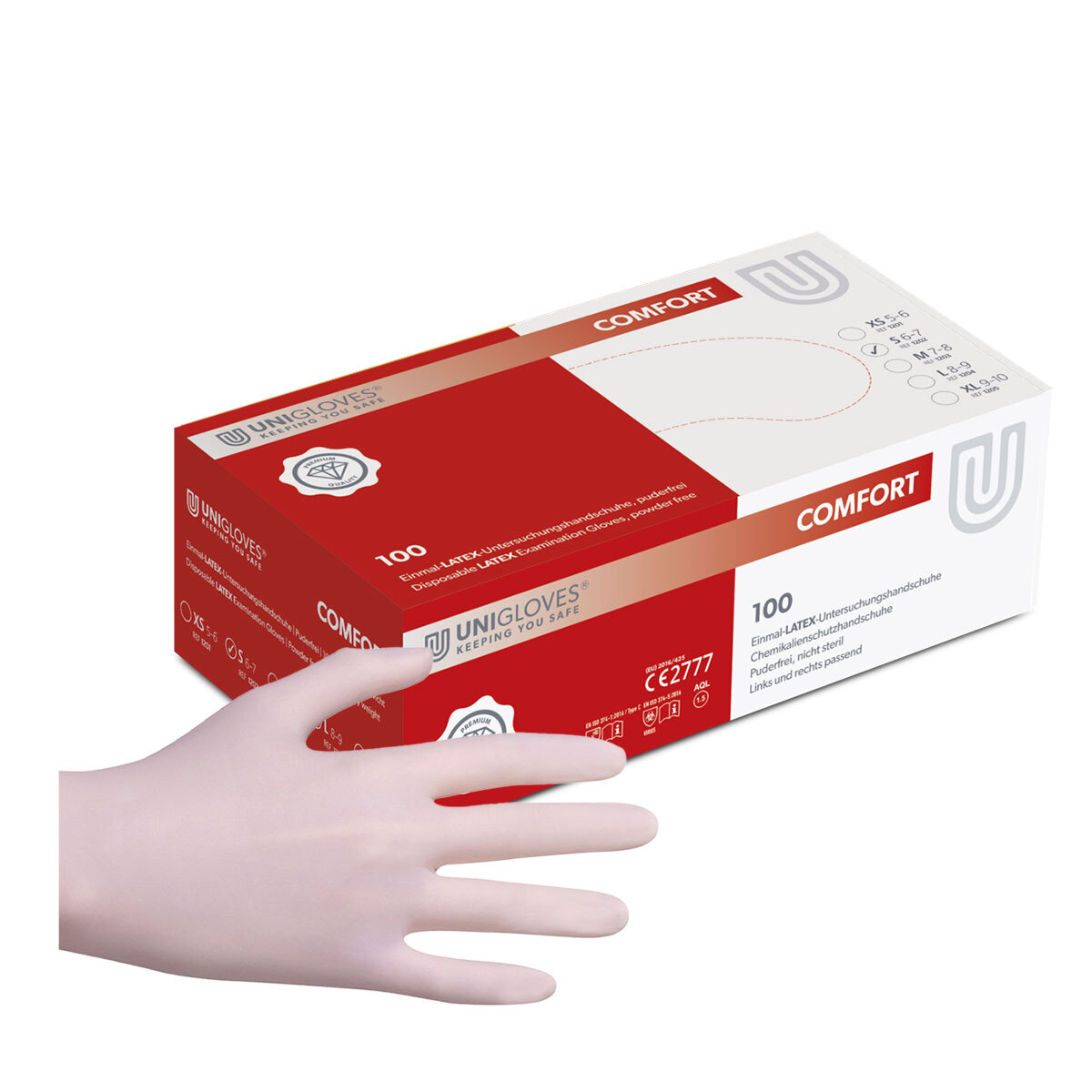 Unigloves® Comfort gants d'examen non poudrés latex - S (6-7)