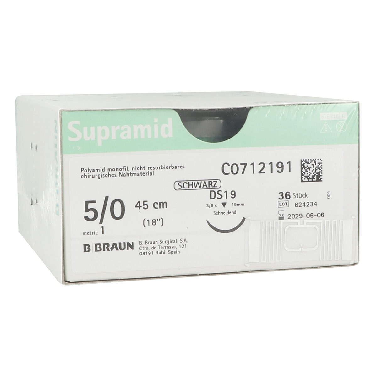 Supramid® polyamide hechtdraad DS19 USP 5-0 / 1 metric - 45cm