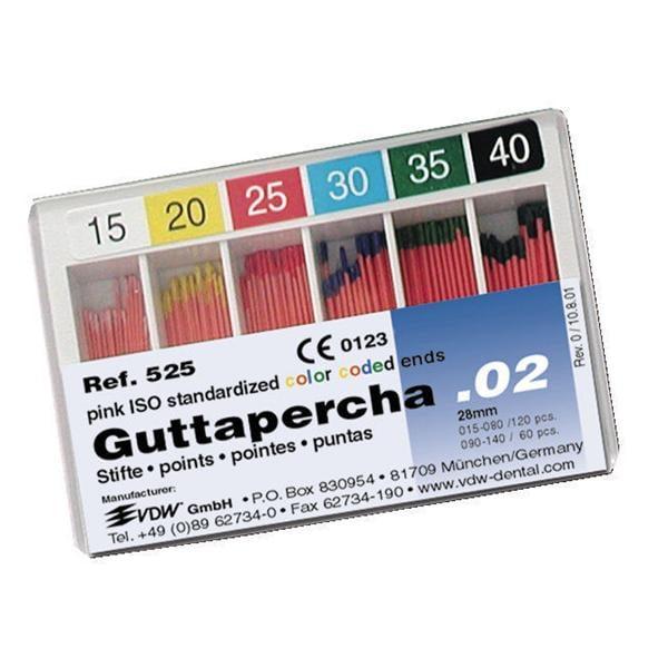 Gutta Percha points Taper 02 - ISO 20, jaune, 120 pcs