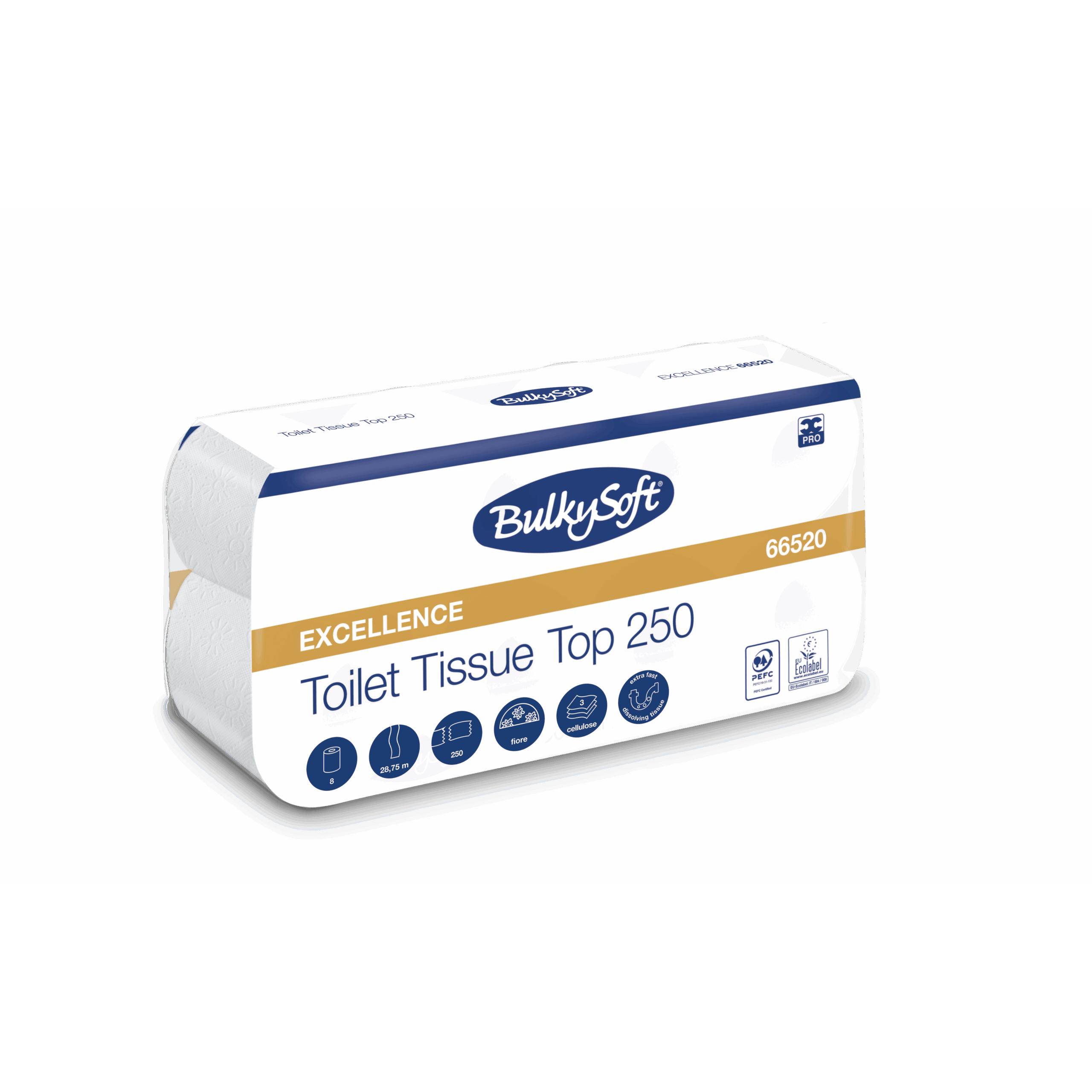 BulkySoft Excellence papier toilette 3 plis 250 feuilles (9 x 8 rouleaux)