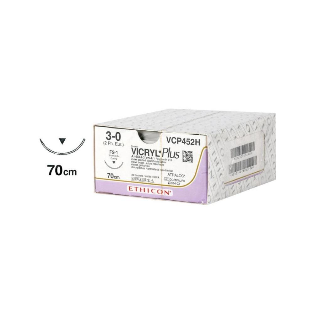 Coated Vicryl® Plus Antibacterial (polyglactine 910) Fil de suture 3-0 aiguille tranchante 24mm - FS
