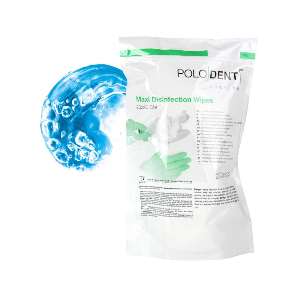 Polodent Lingettes Désinfectantes Maxi 20x20 cm Neutres recharge de 200 pcs