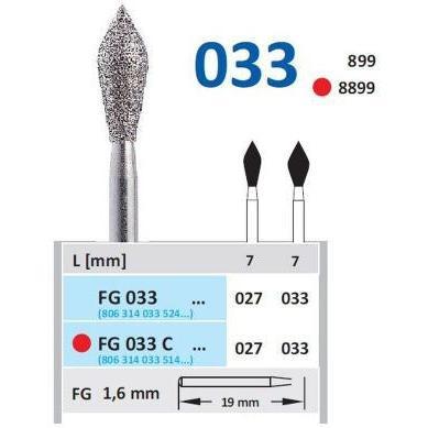 Horico fraise diamantée flamme pointue FG 033 / 19 mm / 1,6 mm