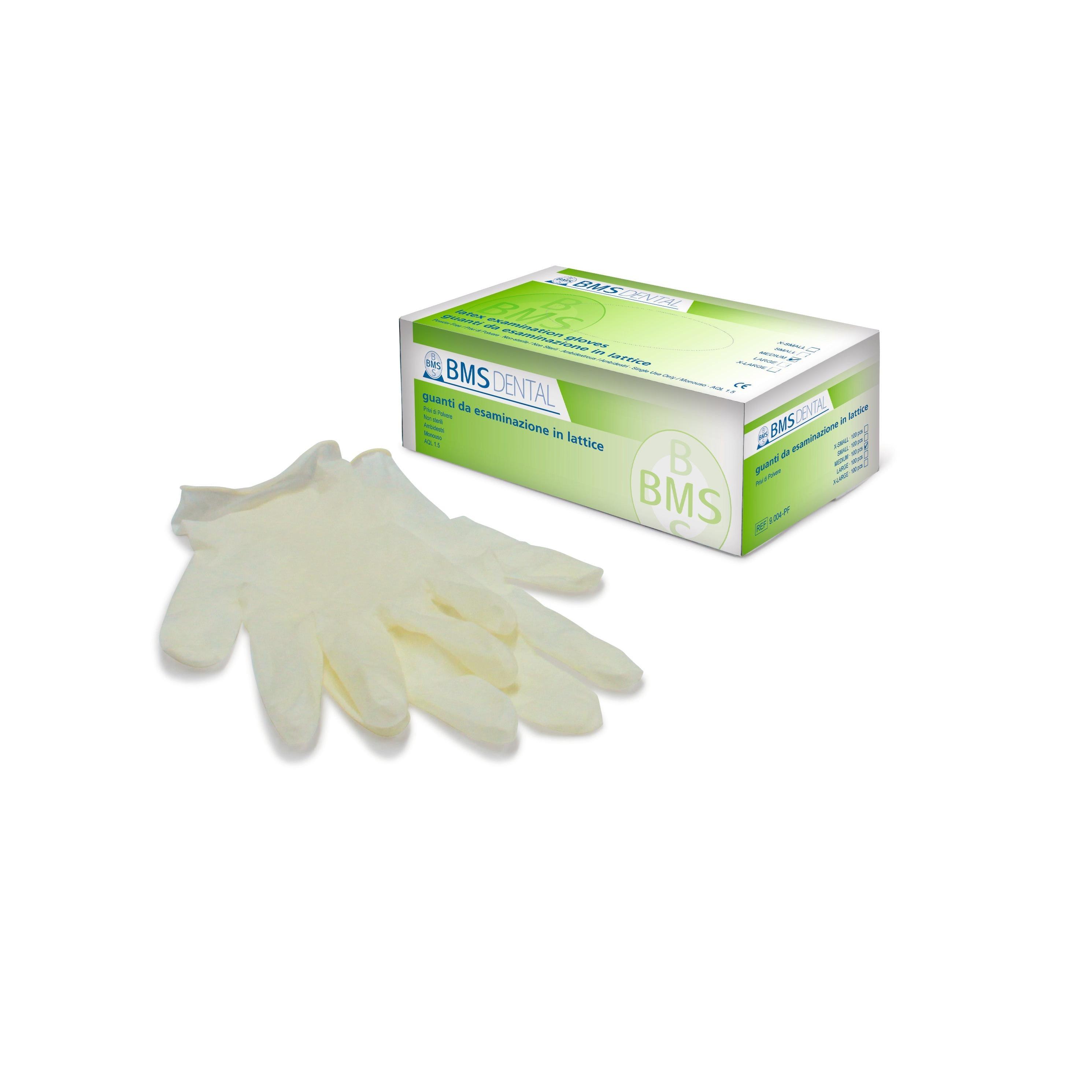 BMS Dental gants latex non poudrés blancs (100 pcs)
