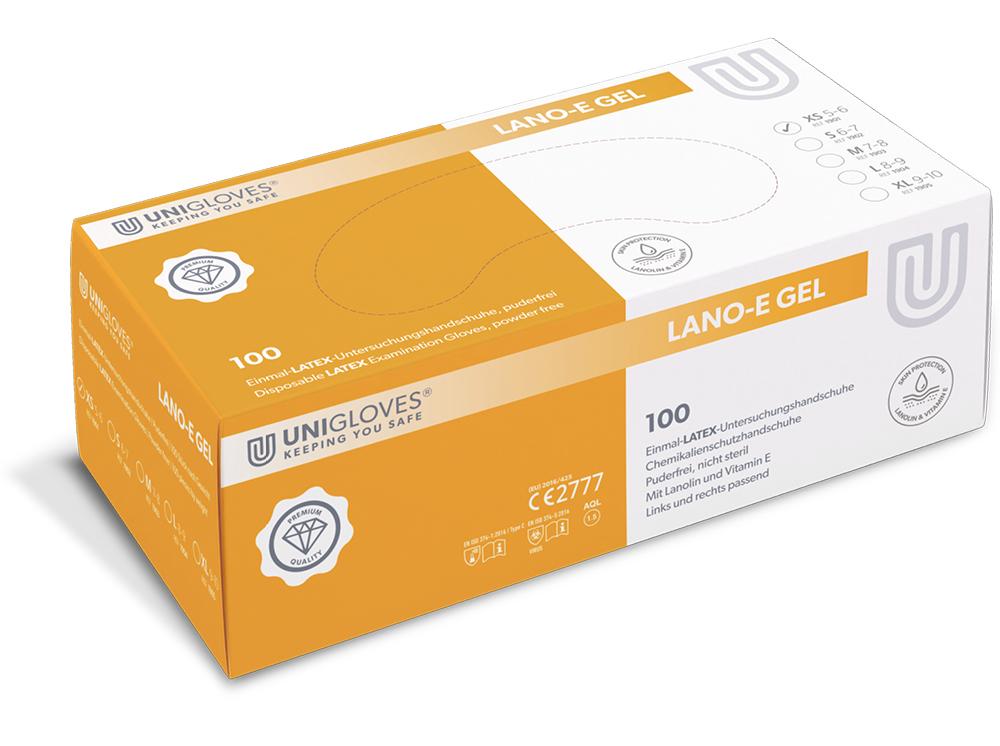 Unigloves® LANO-E-GEL gants d'examen non poudrés latex - XS (5-6)