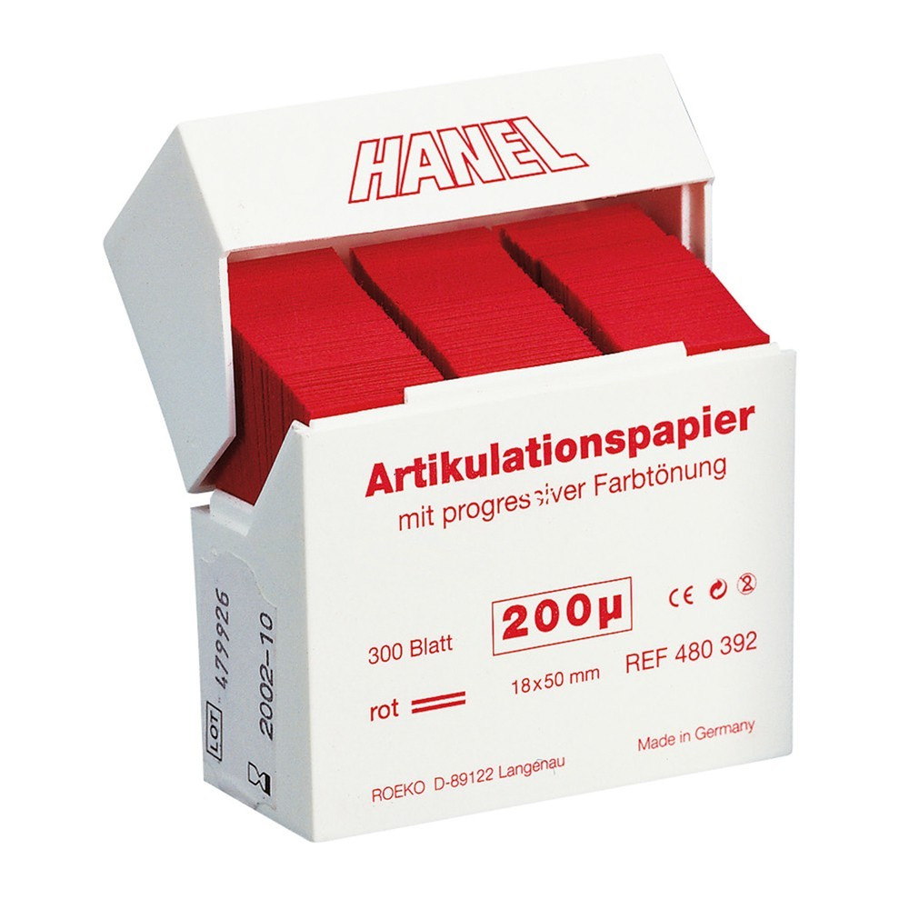 Hanel Papier à articuler 200µ feuilles double face fournies dans un distributeur 18mmx50mm - bleu