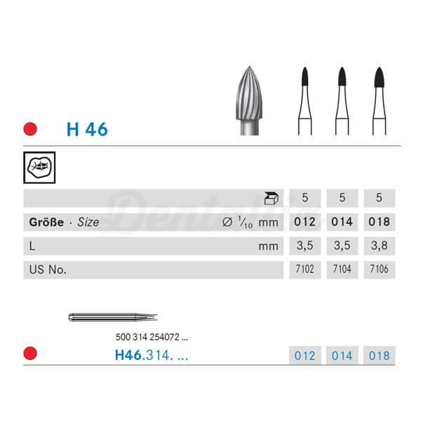 Fraise forme de flamme H46 c. tungstène FG (5 pcs)