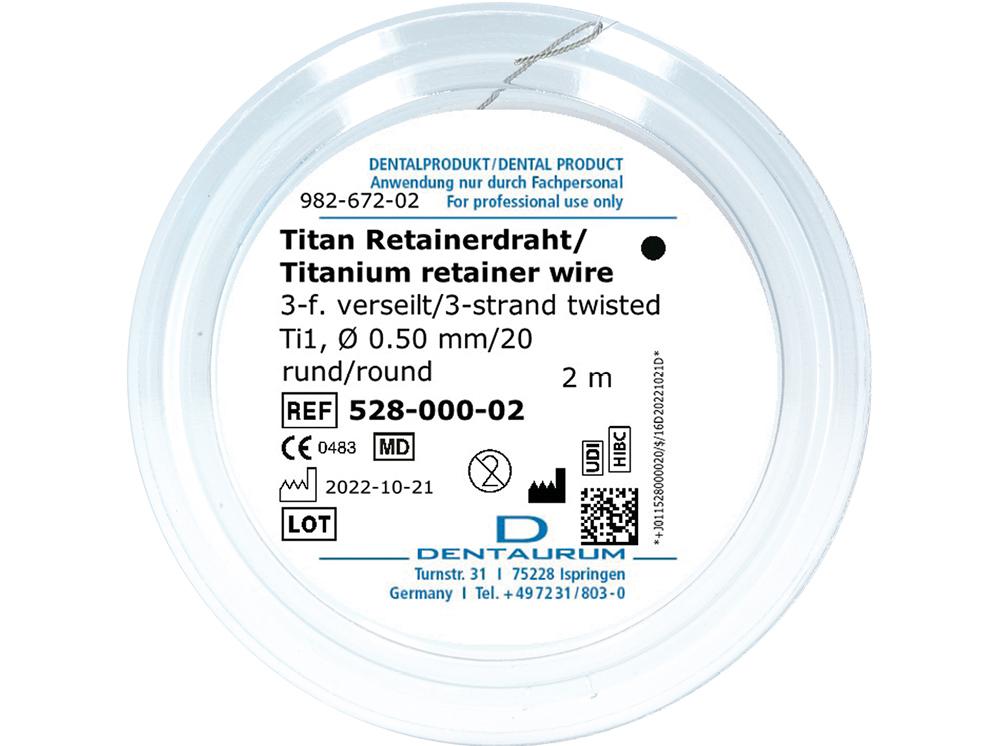 Fil de contention en titane, Ti1, triple torsion, rond, 0,50 mm / 20