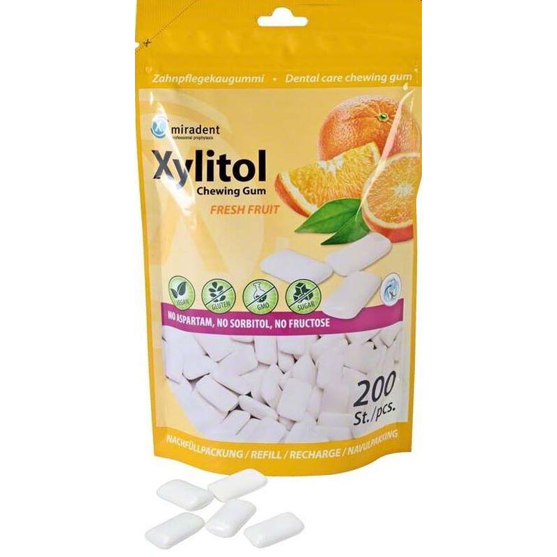 Miradent chewing-gum au xylitol sachet économique, plusieurs saveurs (200 pcs)