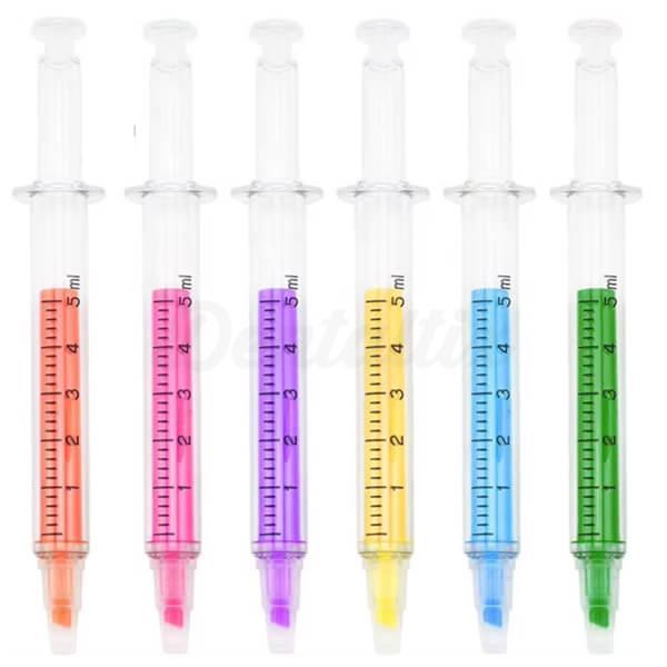 Surligneurs fluorescents en forme de seringue (12 pcs)