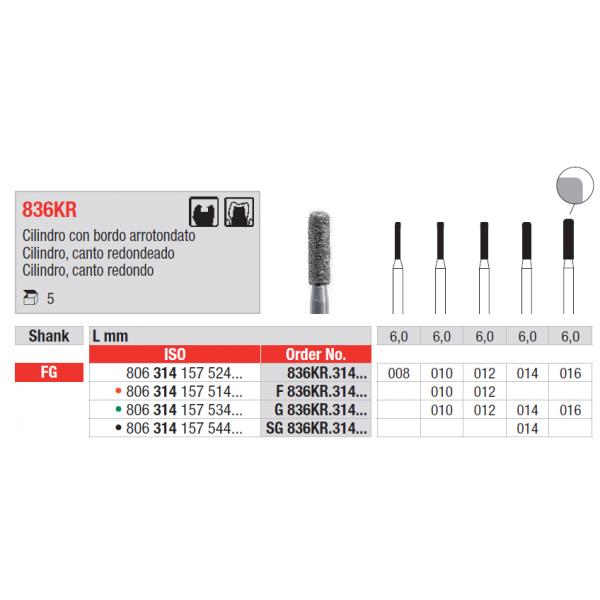 Edenta fraise diamantée cylindrique arrondie FG 836KR.314.014 6 mm