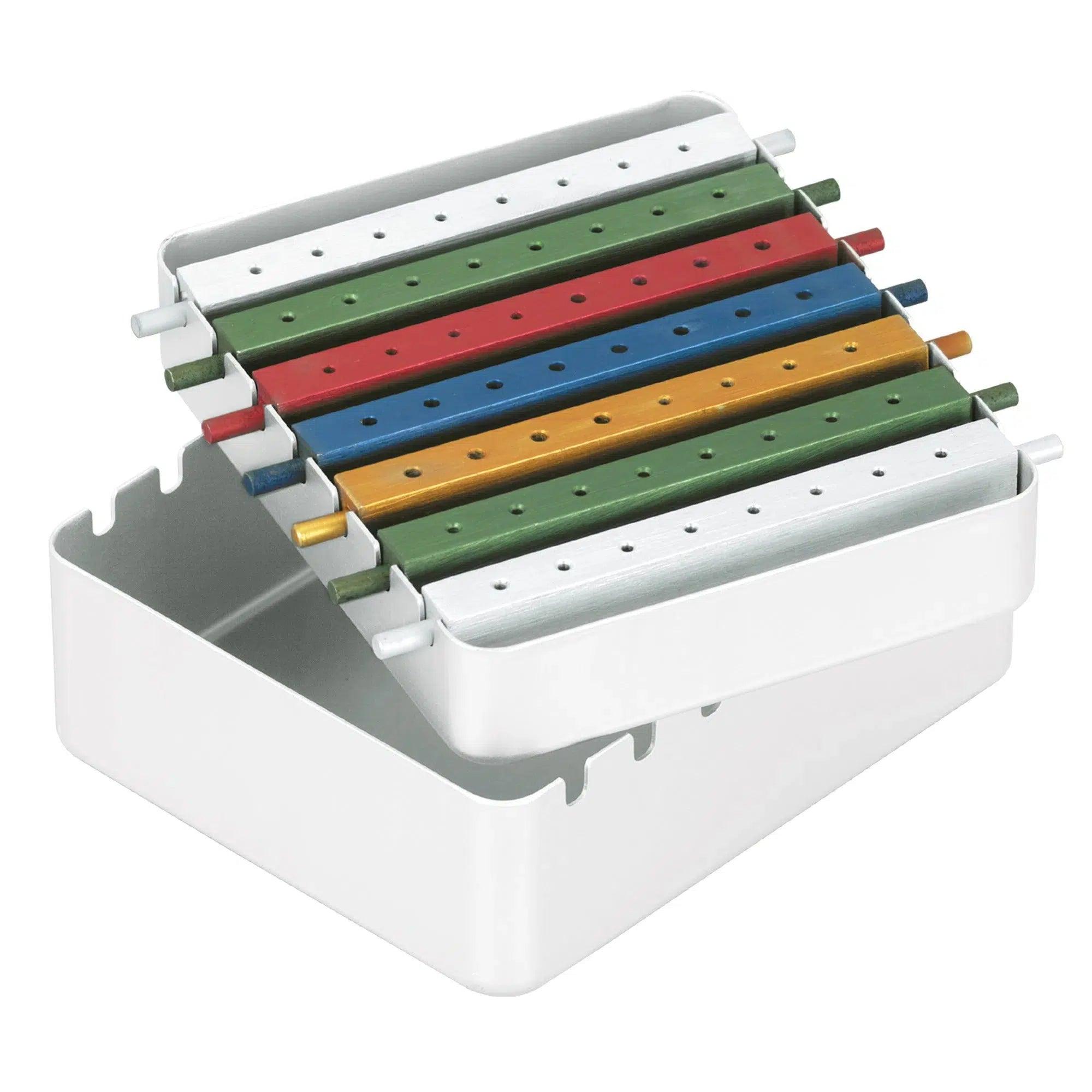 Asa Dental Aluminium tray / doos met 7 boorhouders met deksel