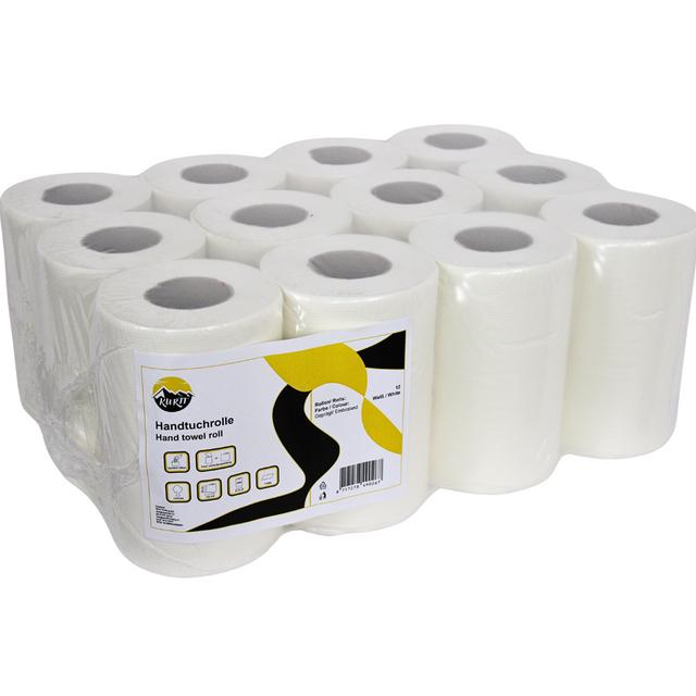 KURTT bobines d'essuyage blanc mini 1 pli 13 cm x 120 m (12 rouleaux)