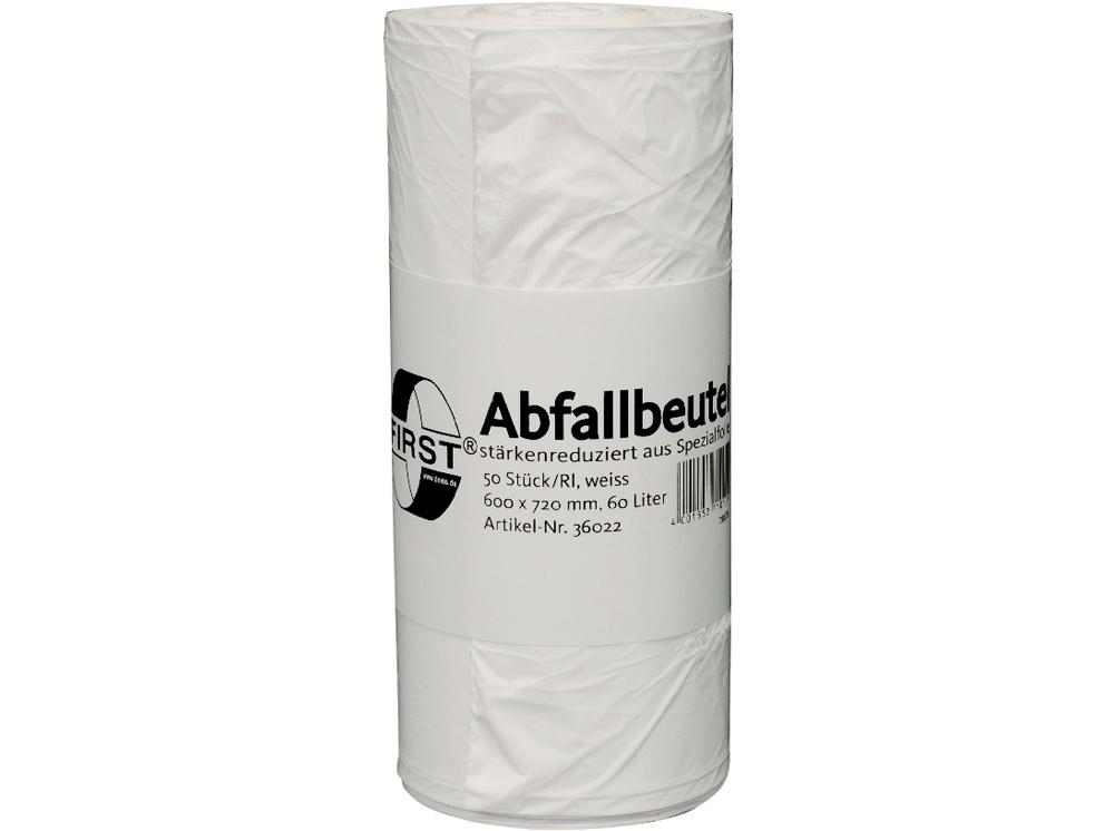 Sacs poubelle 60L 16my blanc 60x72 50pcs Rl