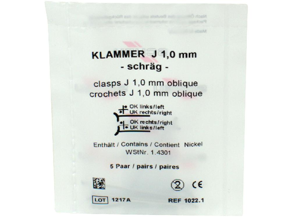 Crochets de Laboratoire J Oblique 0,8 mm (10)