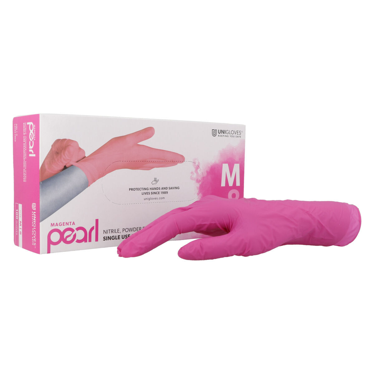 Unigloves® Magenta Pearl gants d'examen en nitrile non poudrés rose - XS(5-6)