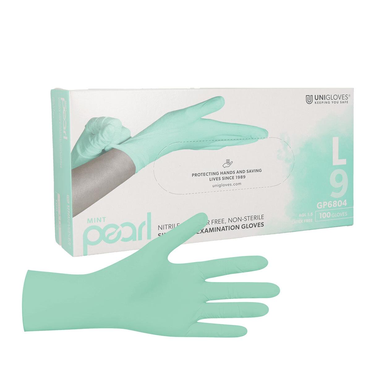 Unigloves® Mint Pearl gants d'examen en nitrile non poudrés menthe - S (6-7)