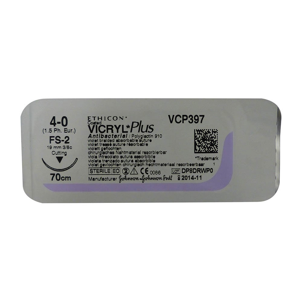 Coated Vicryl® Plus Antibacterial (polyglactine 910) Fil de suture aiguille ronde RB-1 17mm