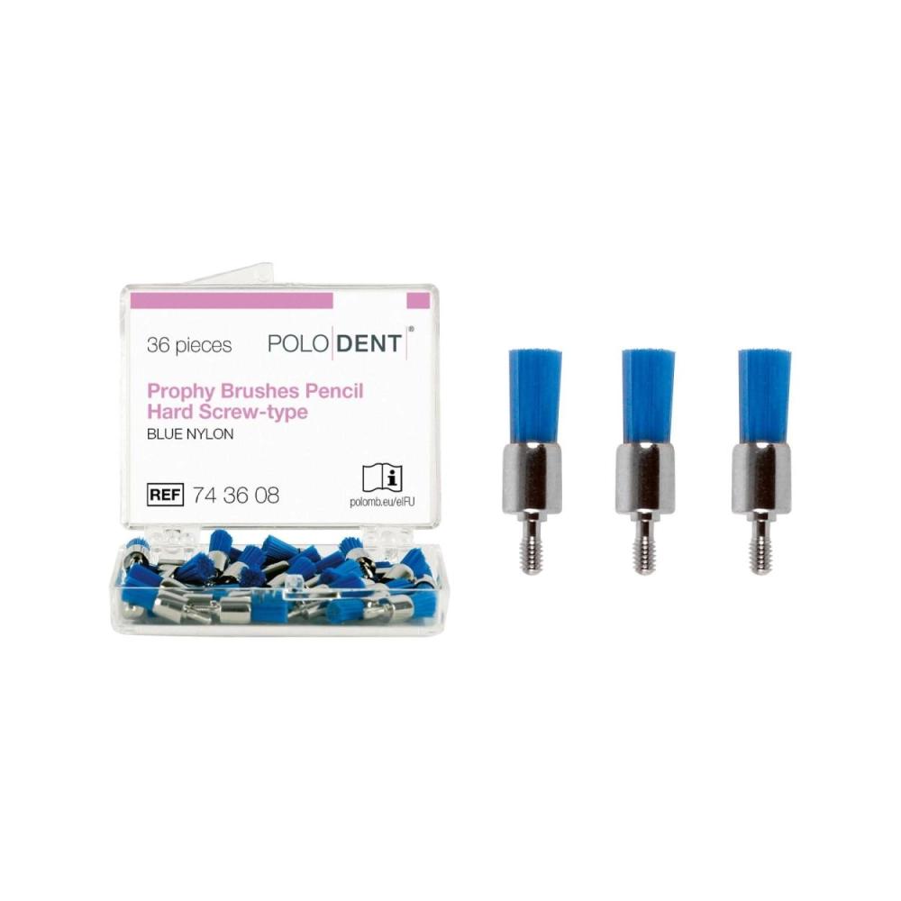 PoloDent Brossettes à polir pinceau bleu dure Screw-type 36 pcs