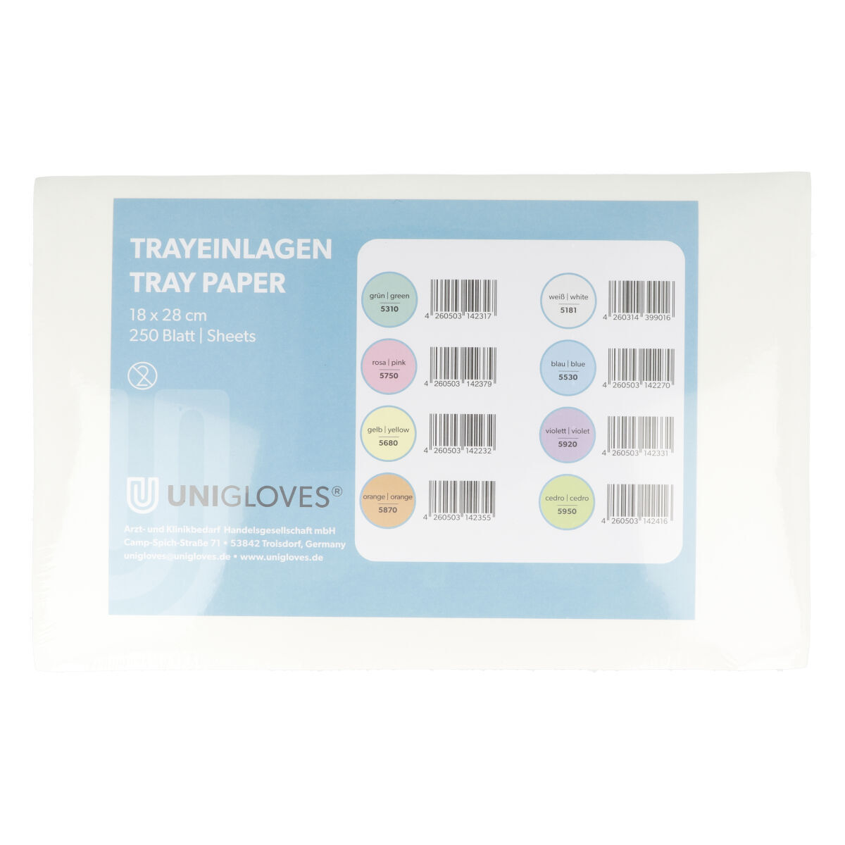 Unigloves® Papier pour plateaux-norme 18x28cm - blanc