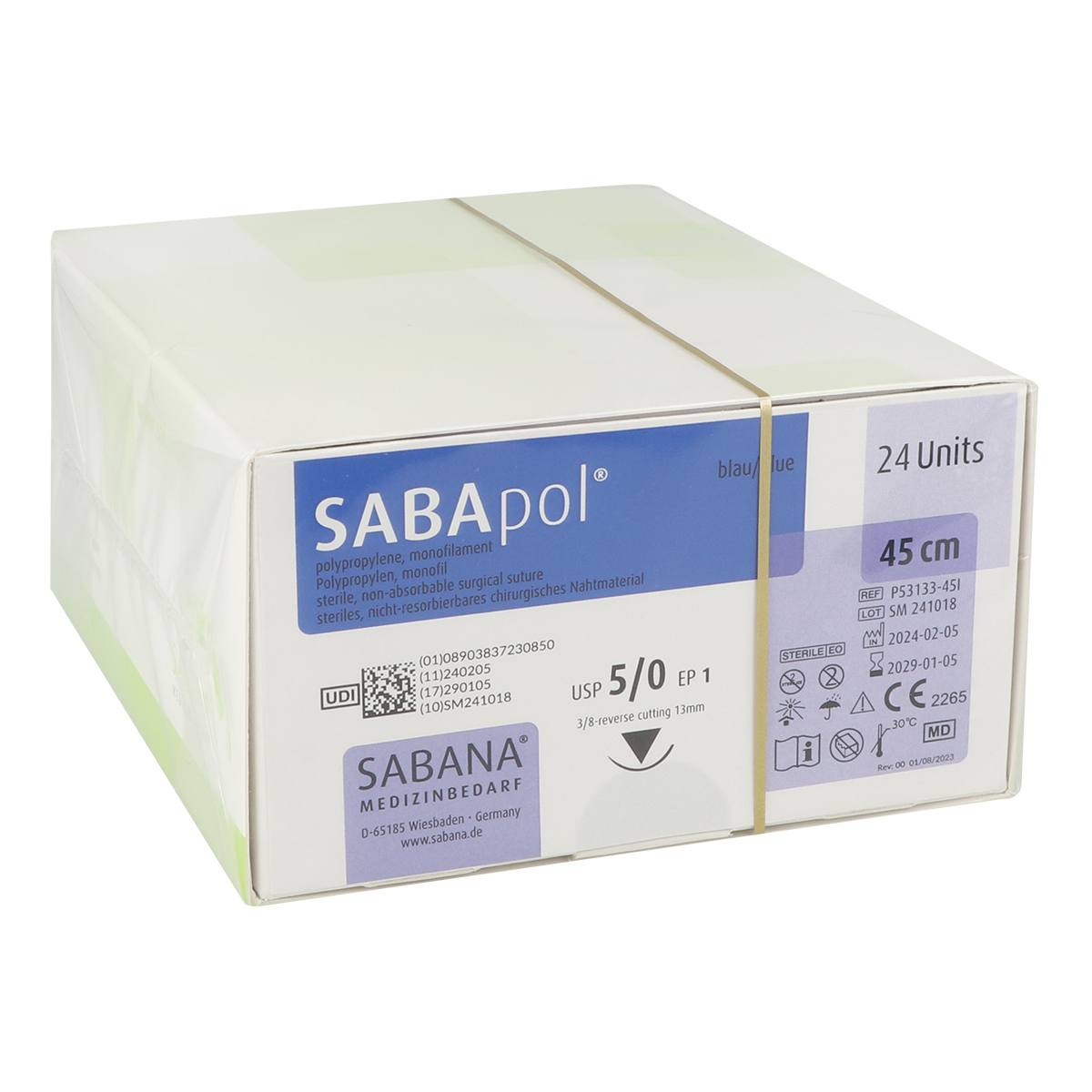 SABApol® polypropyleen hechtdraad DS-13 USP 5-0 snijdend - 45 cm