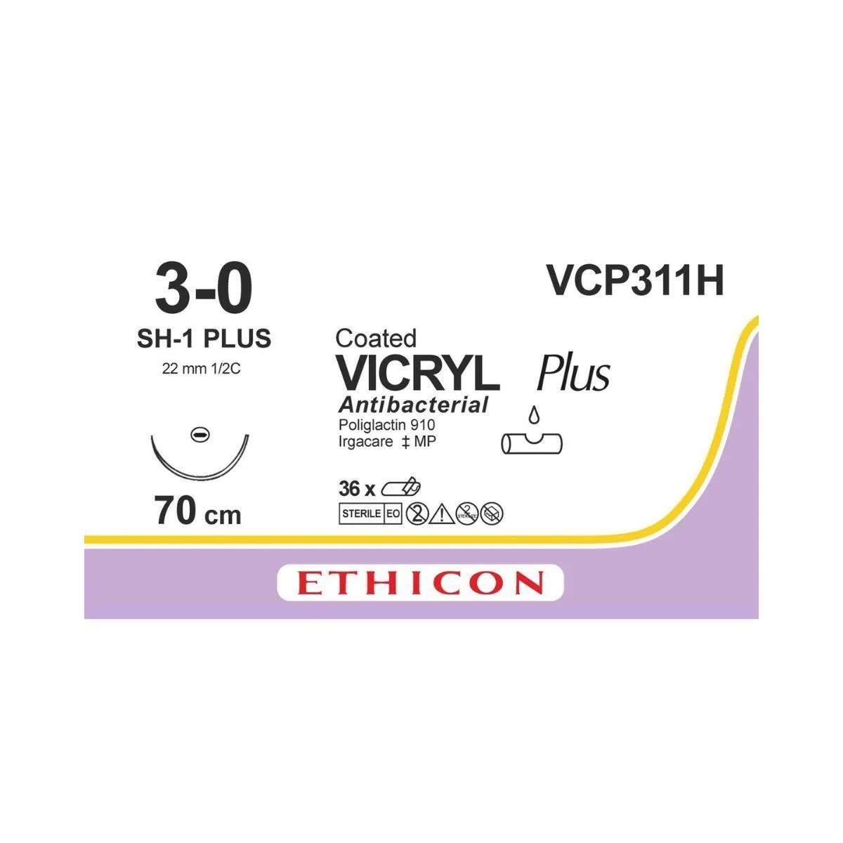 Coated Vicryl® Plus Antibacterial (polyglactine 910) Fil de suture aiguille ronde RB-1 22mm - 3-0