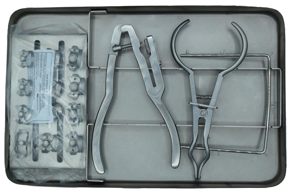 Kit d'instruments pour digue, crampon n° 00-0-1-3-7-8-14-212-2a-8a-12a-13a, perforateur, ivory, cadre réf. 1007-15