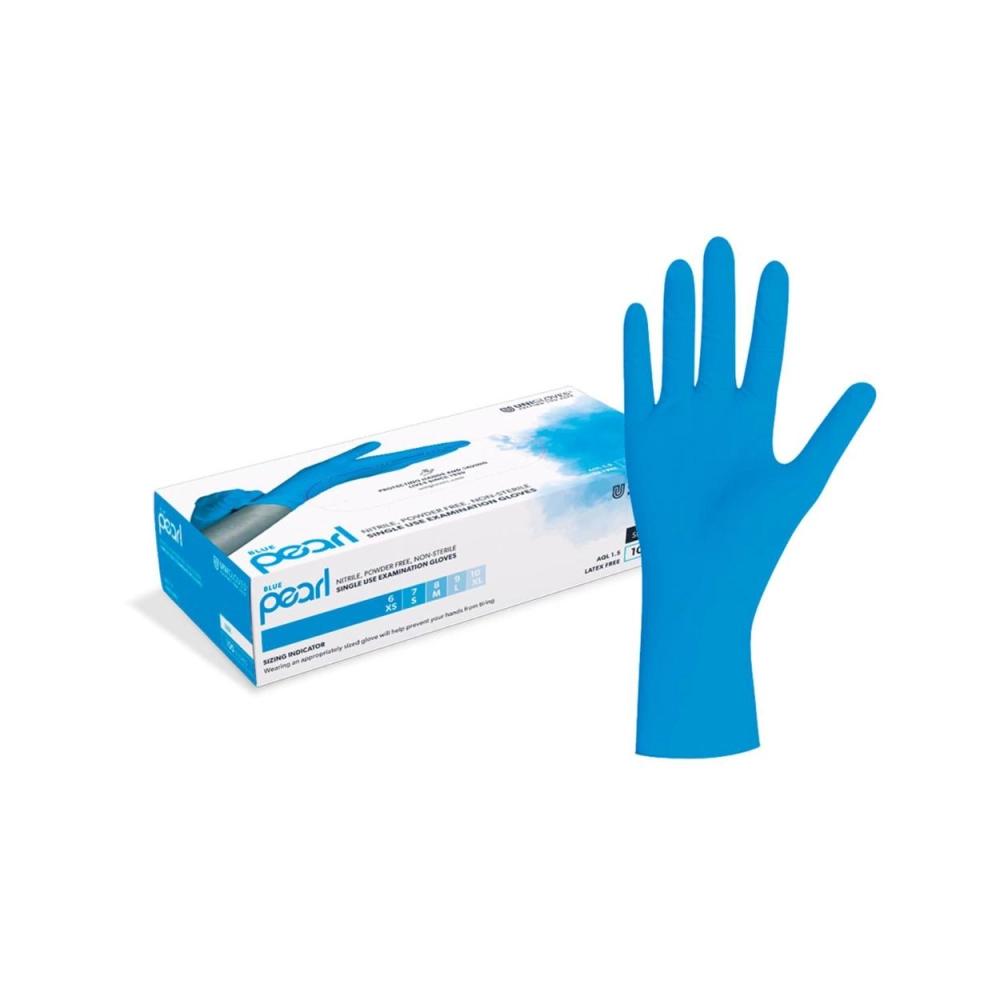 Unigloves® Blue Pearl gants d'examen en nitrile non poudrés bleu - M (7- 8)
