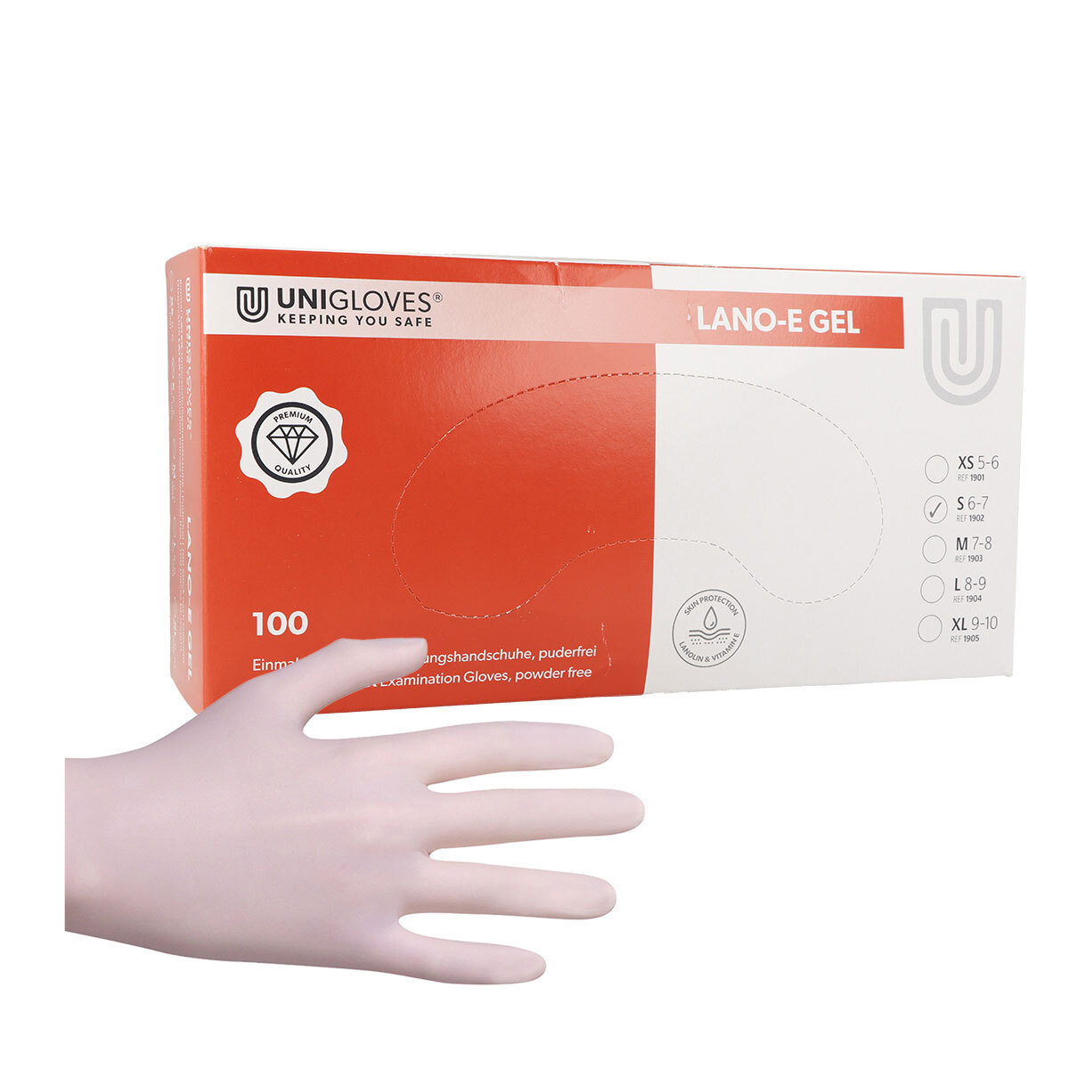 Unigloves® LANO-E-GEL latex handschoenen poedervrij - S (6-7)