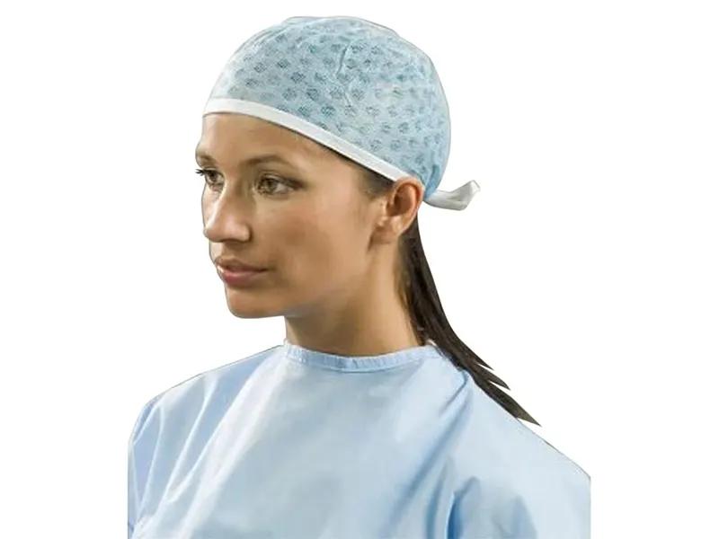 Calots de chirurgie avec lacets fixés bleu clair