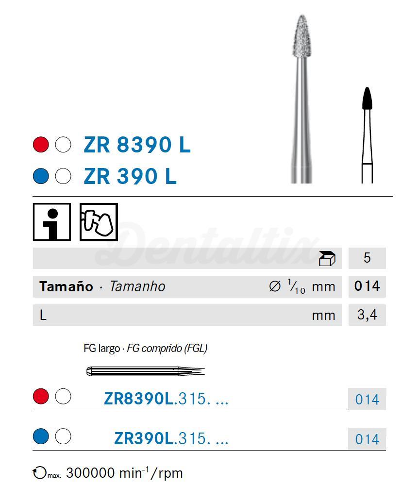 Fraise diamantée ZR390 pour FG en forme de grenade (5 pcs)