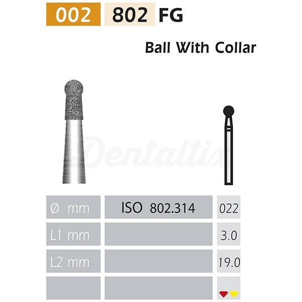 Fraise diamantée 802 FG en forme de boule avec collier (5 pièces)