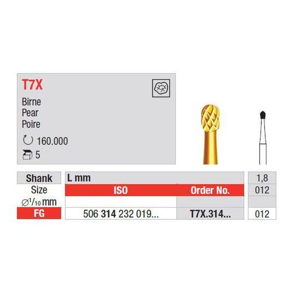 Edenta fraise de dépose d'amalgame FG T7X 012 poire 1,8 mm (5 pcs)