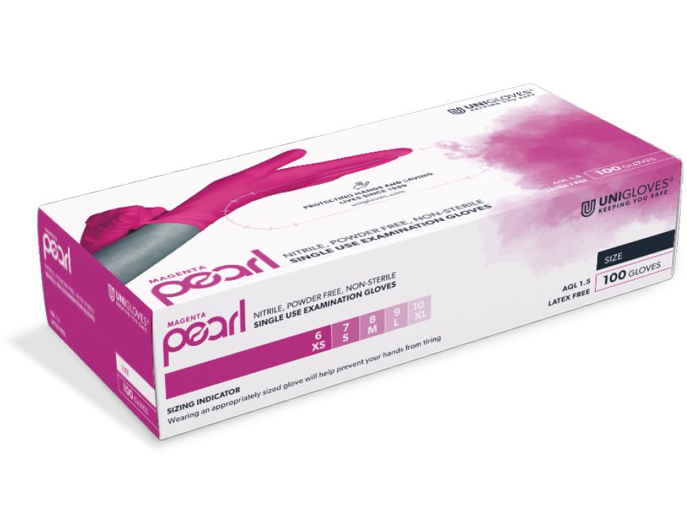 Unigloves® Magenta Pearl gants d'examen en nitrile non poudrés rose - XS(5-6)