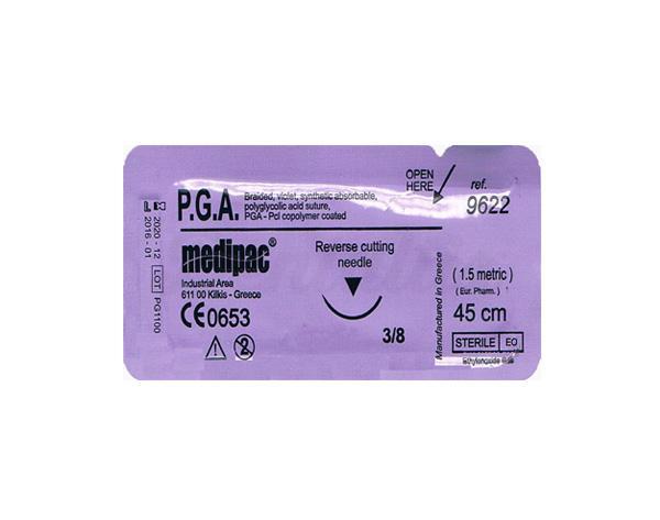 PGA-hechtdraad 3/8, 12 mm, 6/0, 45 cm