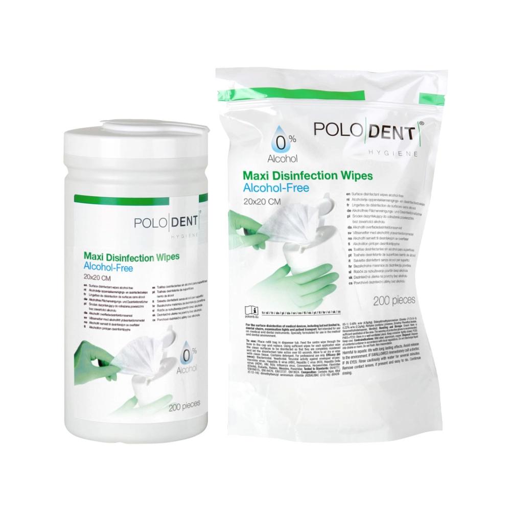 PoloDent Lingettes désinfectantes Maxi sans alcool Menthe 20x22 cm 6x 200 pcs