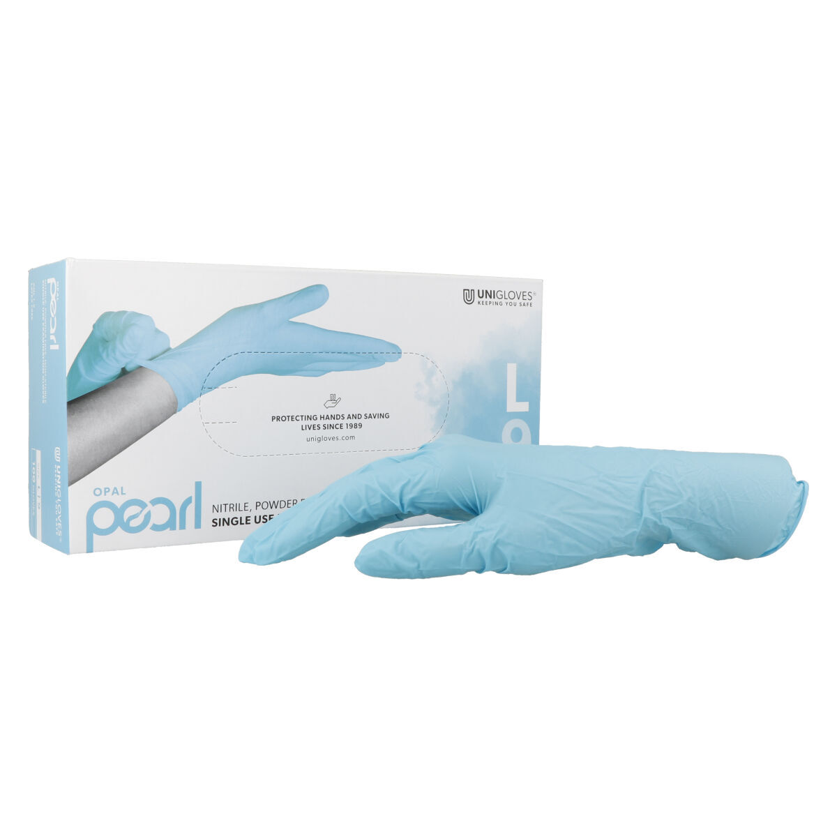 Unigloves® Opal Pearl gants d'examen en nitrile non poudrés bleu - S (6-7)