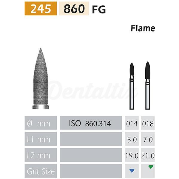 Fraise diamantée 860 FG en forme de flamme BADER (5 pcs)