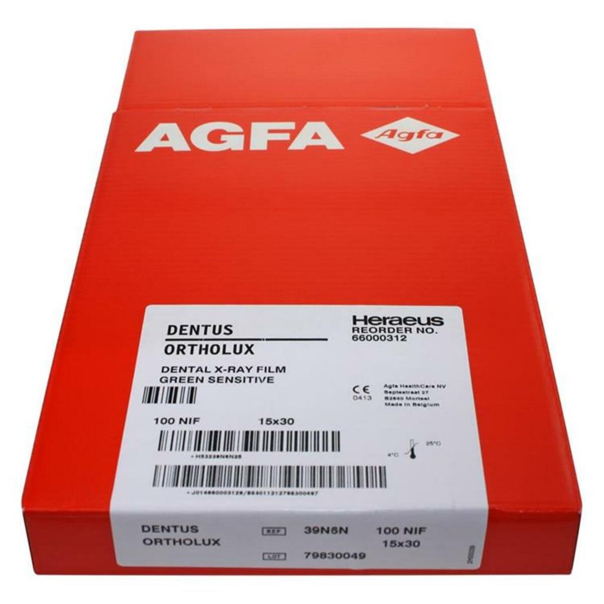 Agfa Dentus® Ortholux film radiographique sensible à la lumière verte - 15x30cm