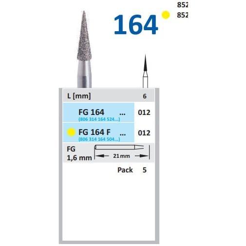 Fraises diamantées FG 164 pointue - ISO 012, moyen, 5 pcs