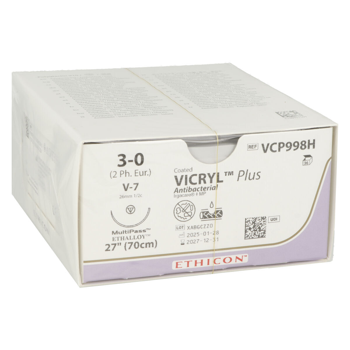 Coated Vicryl® Plus Antibacterial (polyglactine 910) Fil de suture 3-0aiguille tranchante 26mm - V-7