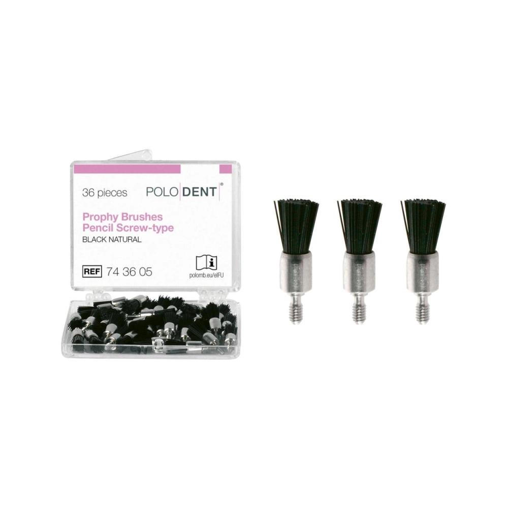 PoloDent Brossettes à polir pinceau noir Screw-type 36 pcs
