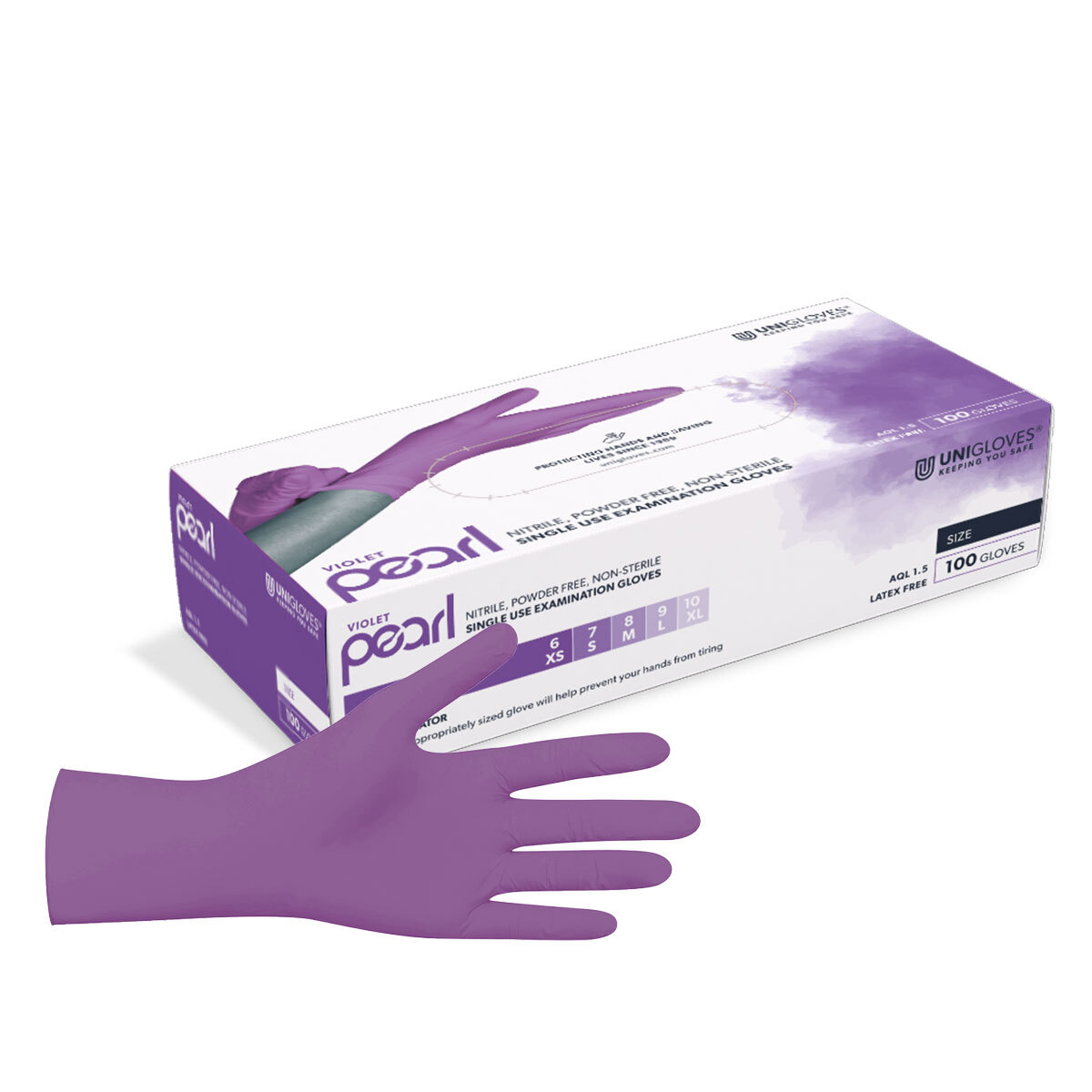 Unigloves® Violet Pearl gants d'examen en nitrile non poudrés violet - XS (5-6)