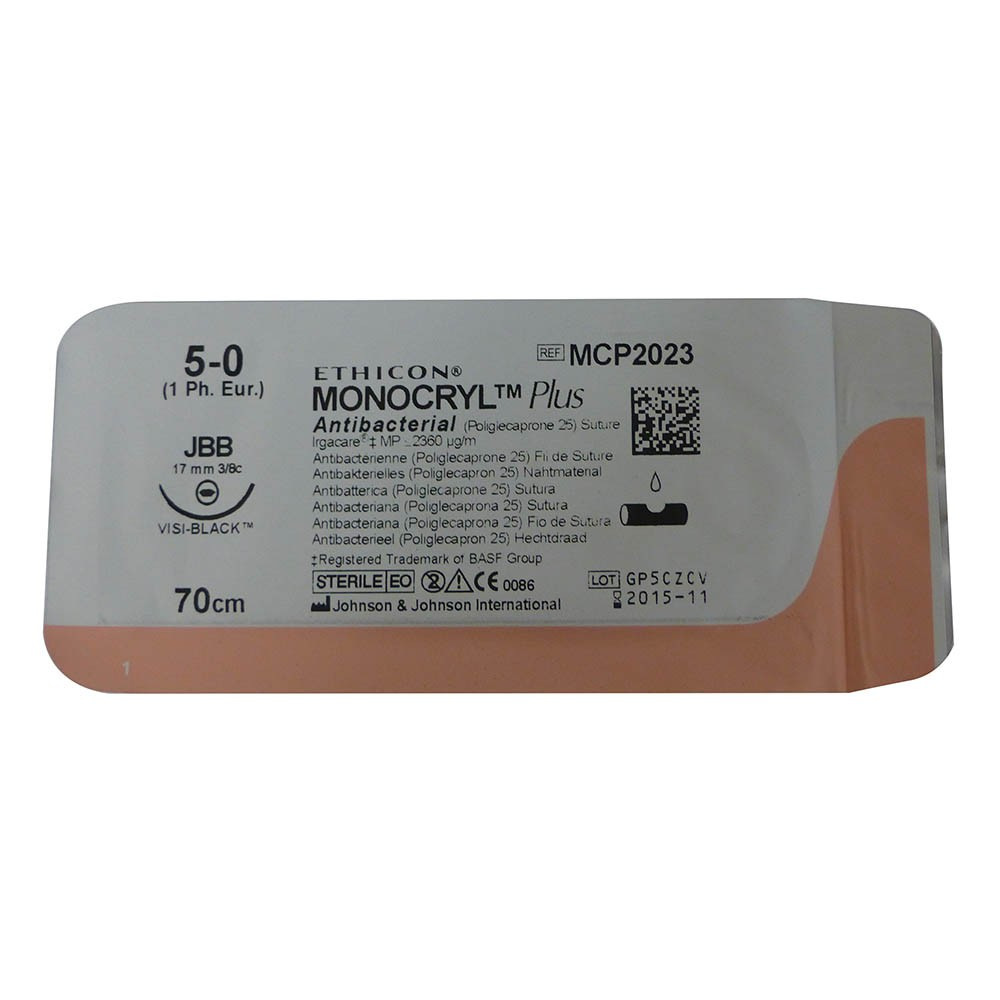 FIL DE SUTURES MONOCRYL + ANTIBACTERIEN - LA BOITE DE 36 UNITES - FIL 5/0, AIGUILLE BLACK LASER