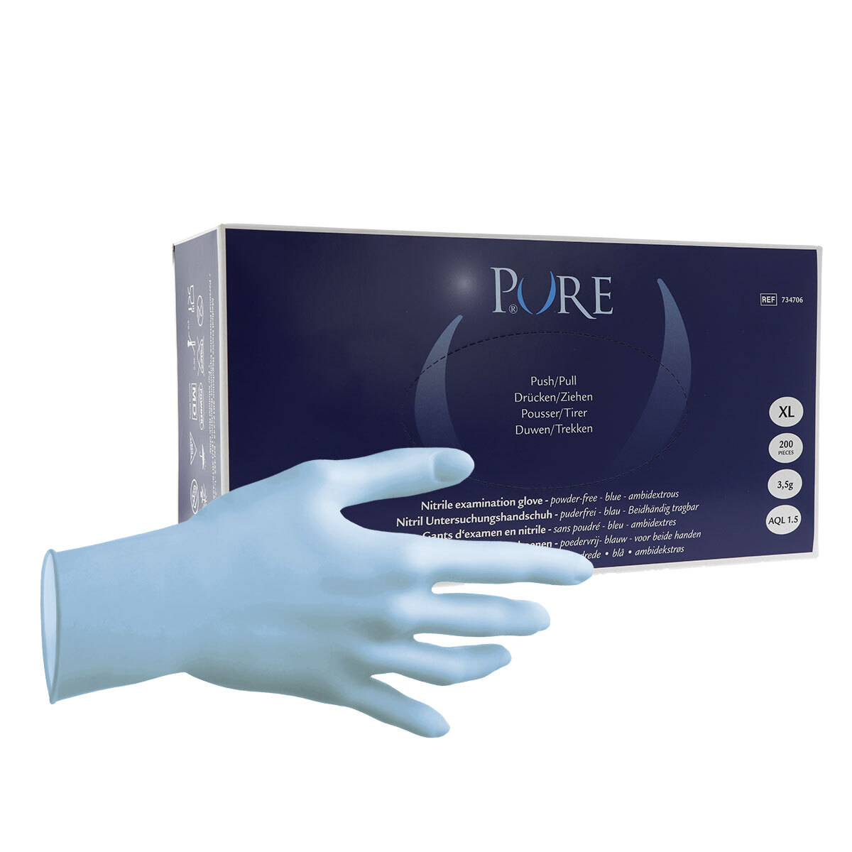 PURE Gants nitrile sans poudre bleu 200pces (3,5g)