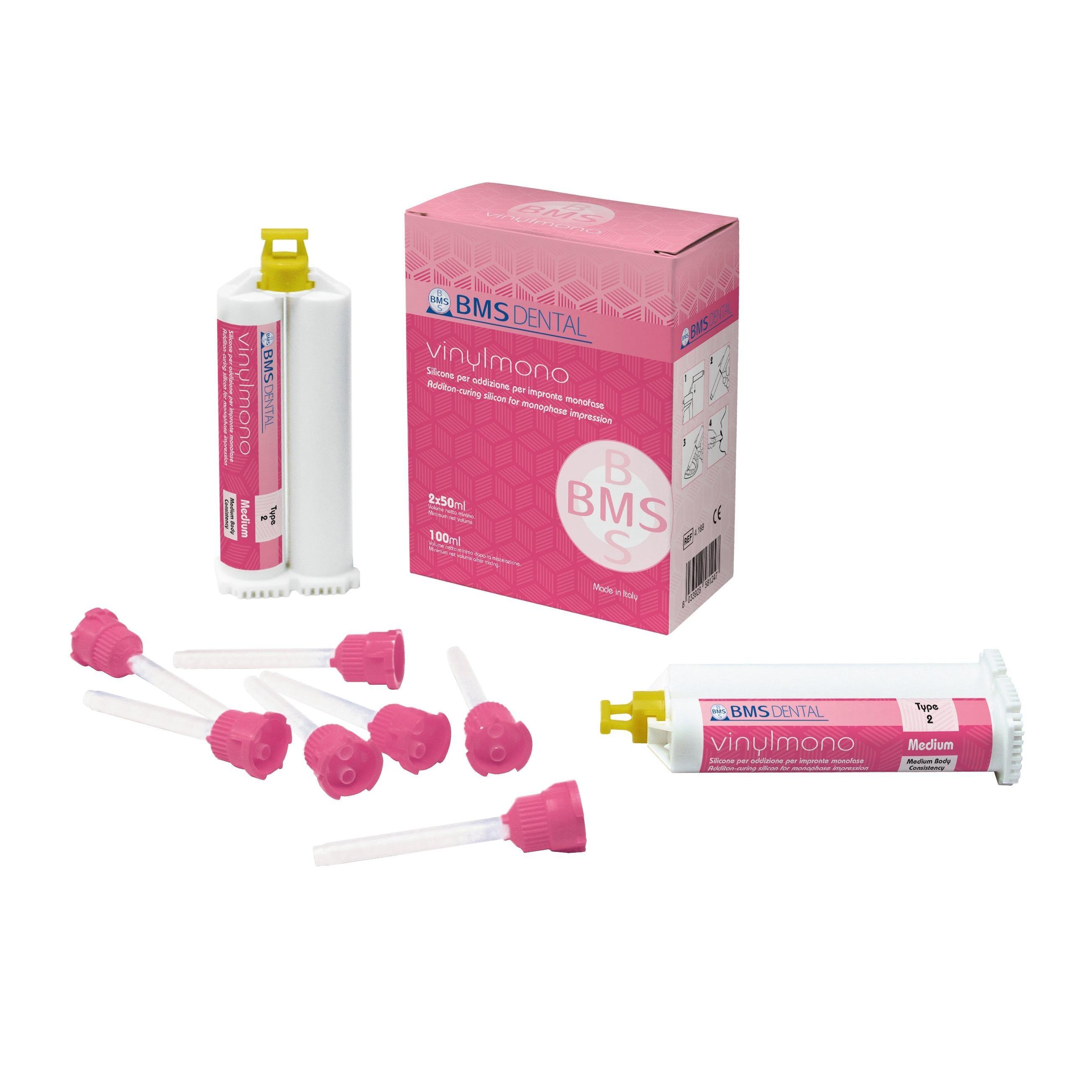 BMS VINYLMONO silicone A monophase pour empreinte (2 x 50 ml + 12 embouts)