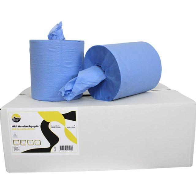 KURTT bobines d'essuyage sans mandrin bleu/blanc midi 1 pli 19 cm x 300 m (6 rouleaux)
