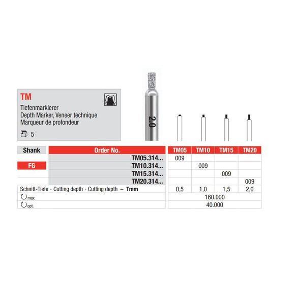 Edenta fraise de marquage de profondeur pour facettes TM05.314.009 (5 pcs)