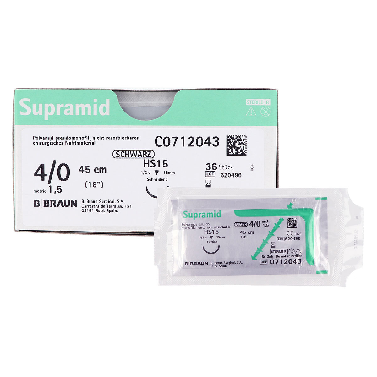 Supramid® suture en polyamide HS15 USP 4-0 / 1,5 metric - 45cm